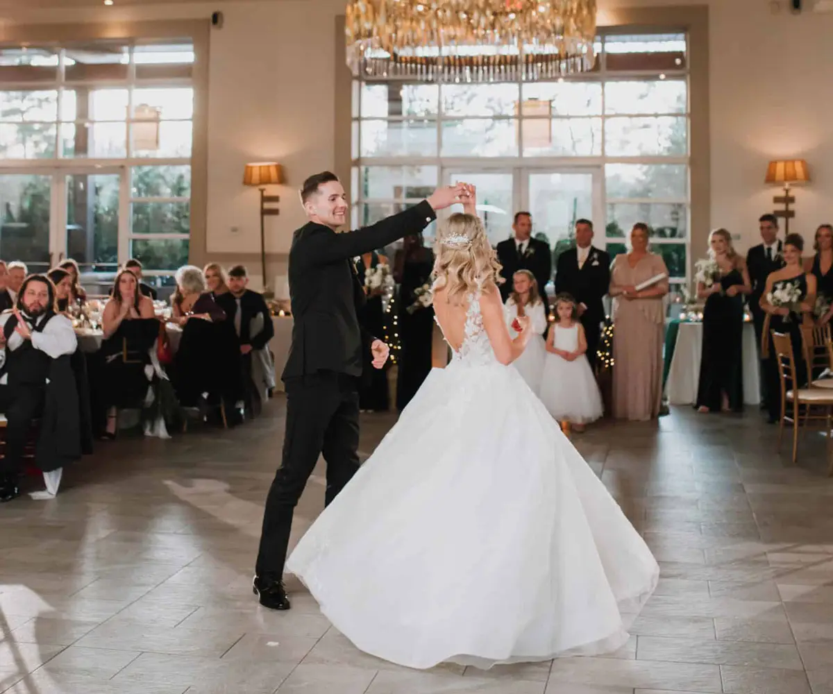 Bride and groom dancing
