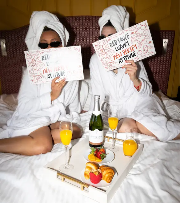 two girls in a hotel room