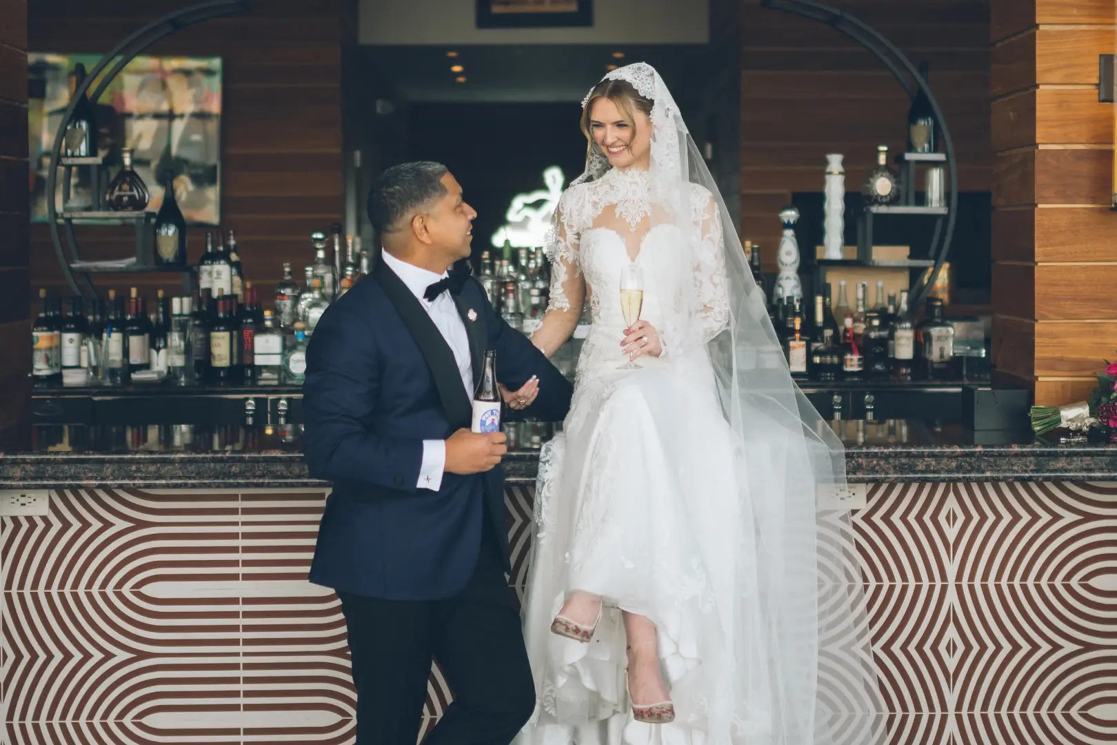 Bride and Groom at Stork Club Rooftop Hudson House