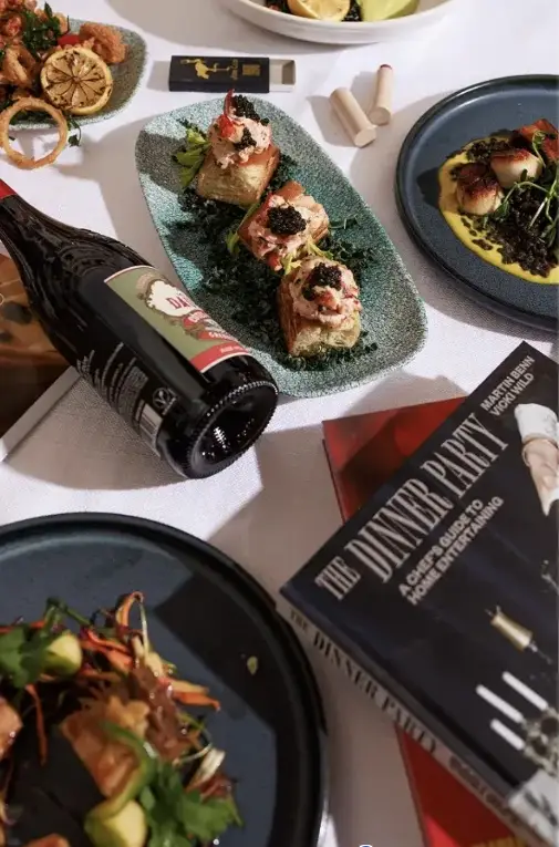 Food and wine on table