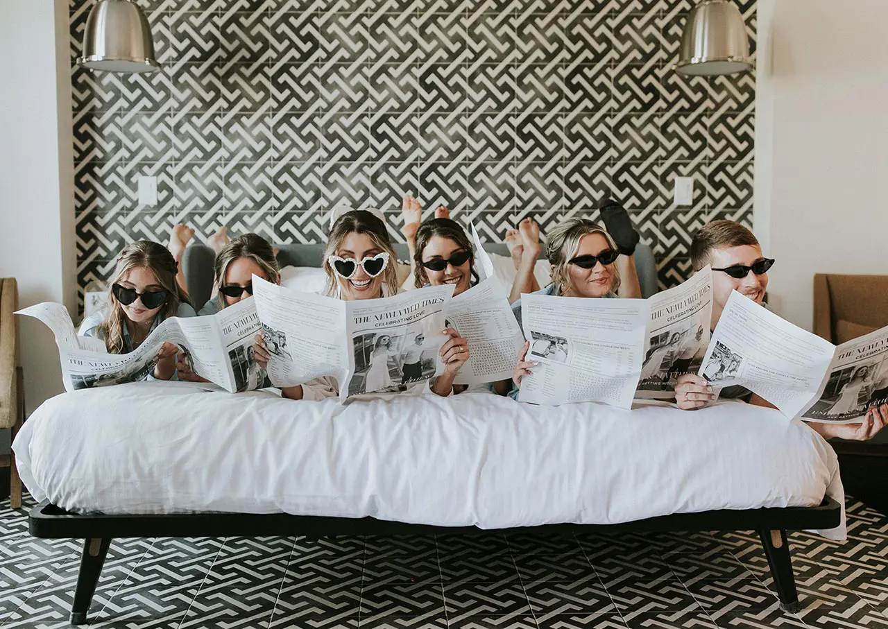 Getting ready suite with bridal party at Logan Inn